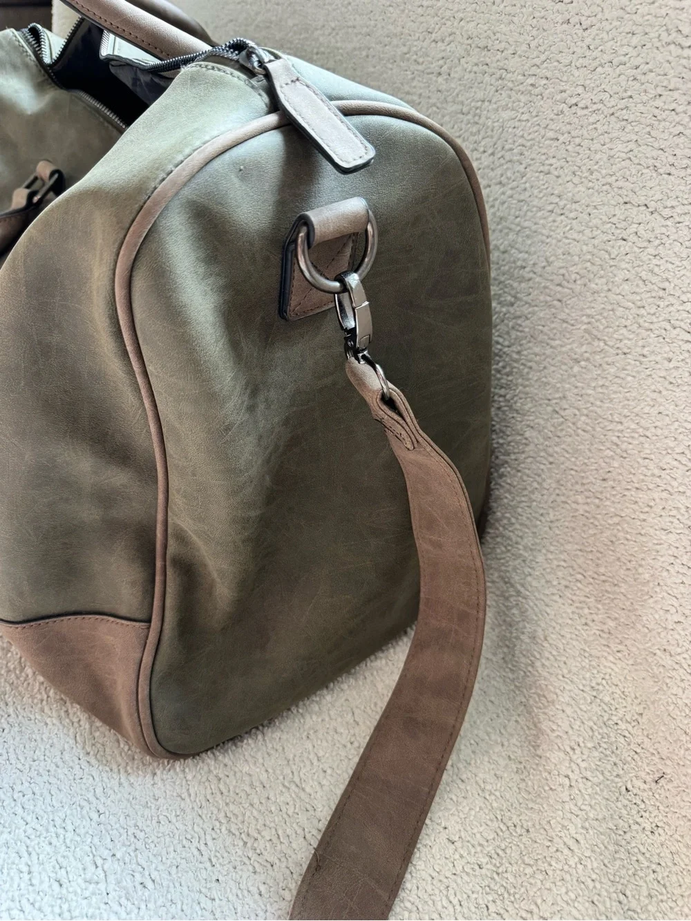 JACKSON Olive Canvas Duffel with Brown Leather Trim